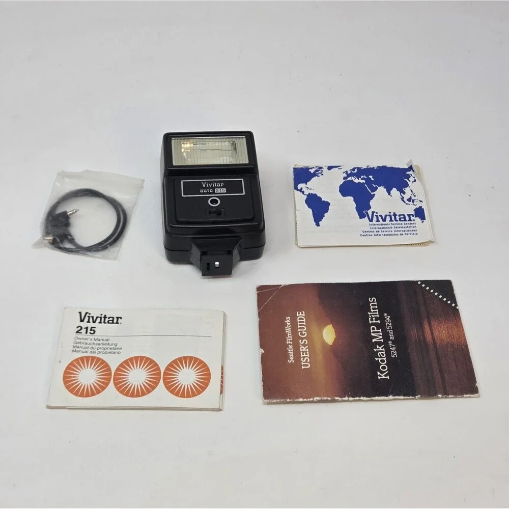 Vivitar Auto 215 Shoe Mount Flash Vintage Film Camera Untested w/ Manual & Cord